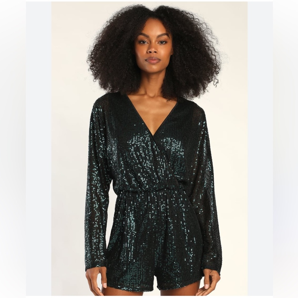 Aqua Green Sequin Long Sleeve Romper